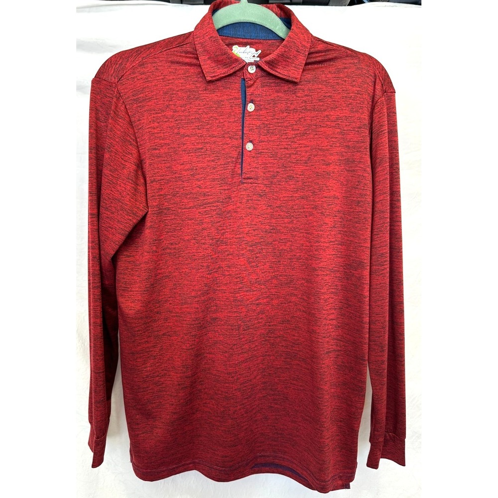 Tailorbyrd Men's Size Small Red Heathered Long Sleeve Polo Golf Shirt SPF 30